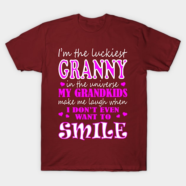 Im Luckiest Granny In Universe My Grandkids Make Me Smile Tshirt T-Shirt by VIVATEES